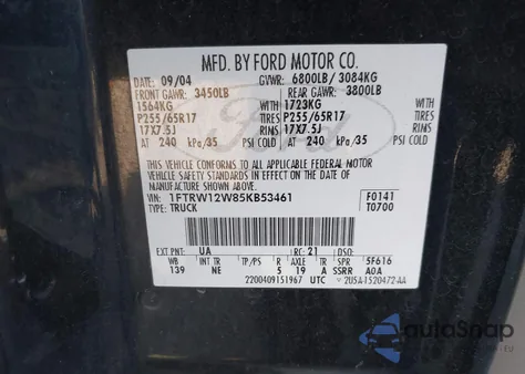 2005 Ford F-150 Xlt из США, поврежденный, VIN 1FTRW12W85KB53461